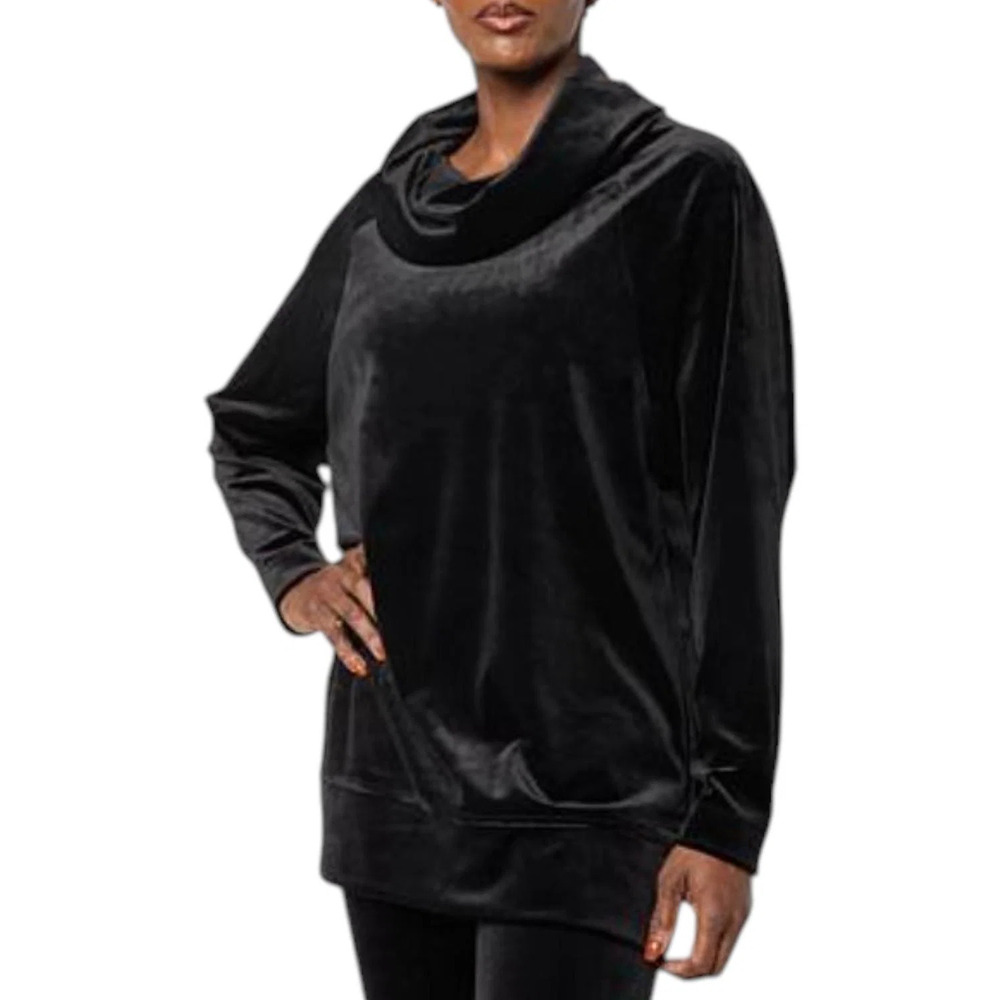 WynneLayers Women's Luxe Velour Cowl Neck Tunic Black - Regular
